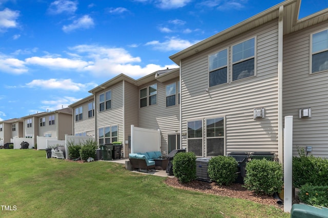 1126 Apogee Dr, Durham, NC 27713 - rear view of property featuring a residential view, outdoor lounge area, and a patio