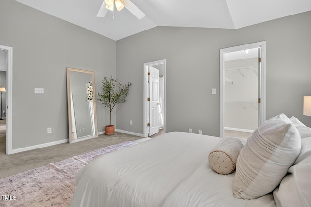 1004 Scotsburg Trl, Hillsborough, NC 27278 - bedroom featuring lofted ceiling, carpet flooring, a walk in closet, ensuite bathroom, and ceiling fan