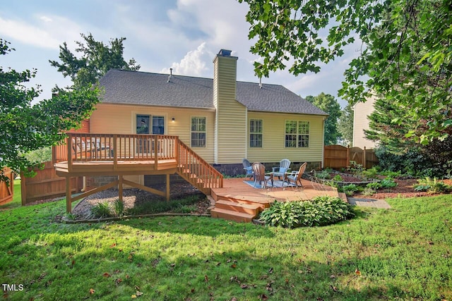 1004 Scotsburg Trl, Hillsborough, NC 27278 - back of house with a wooden deck, a chimney, and a shingled roof