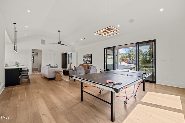 1616 Hunting Ridge Rd, Raleigh, NC 27615 - rec room featuring lofted ceiling, light wood-style flooring, recessed lighting, and a ceiling fan
