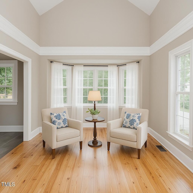 103 N Mckay Ave, Dunn, NC 28334 - living area with high vaulted ceiling and hardwood / wood-style flooring