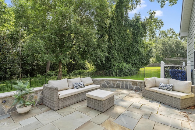 347 Country Mill Way, Fuquay Varina, NC 27526 - fenced backyard featuring an outdoor hangout area, a patio, and view of wooded area