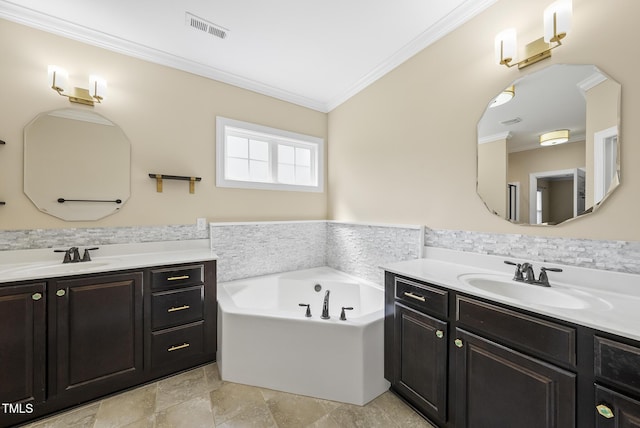 347 Country Mill Way, Fuquay Varina, NC 27526 - full bath featuring ornamental molding, two vanities, and a bath