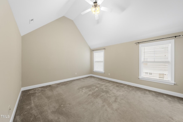 347 Country Mill Way, Fuquay Varina, NC 27526 - additional living space with vaulted ceiling, carpet flooring, and a ceiling fan
