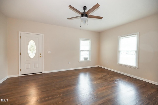 6 First St, Franklinton, NC 27525 - entryway featuring plenty of natural light, a ceiling fan, and dark wood-type flooring
