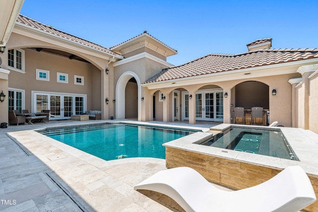 19 San Rimini Way, Durham, NC 27707 - view of pool with french doors, a patio area, and a pool with connected hot tub
