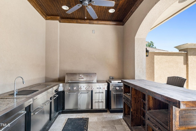 19 San Rimini Way, Durham, NC 27707 - view of patio with exterior kitchen and a ceiling fan