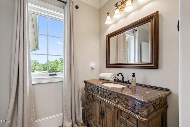 19 San Rimini Way, Durham, NC 27707 - bathroom featuring vanity and ornamental molding