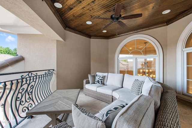19 San Rimini Way, Durham, NC 27707 - balcony with an outdoor living space and a ceiling fan