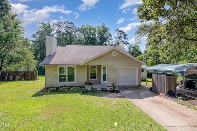 5700 Eagle Pass Cir, Fayetteville, NC 28304 - view of front of house featuring concrete driveway, a chimney, a garage, and a shingled roof
