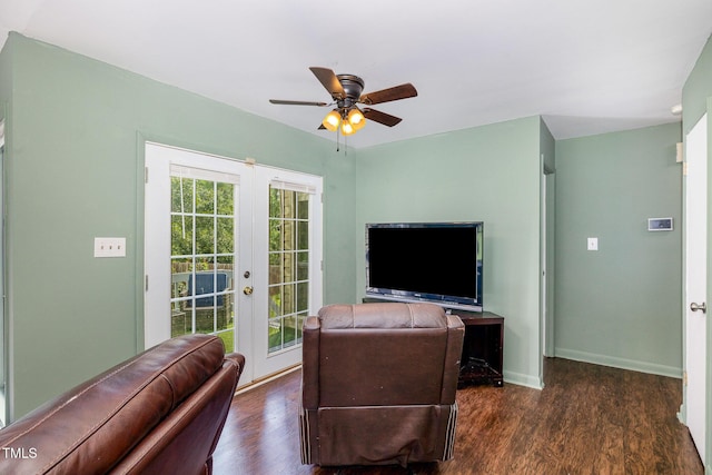 5700 Eagle Pass Cir, Fayetteville, NC 28304 - living area featuring french doors, dark wood-type flooring, and ceiling fan
