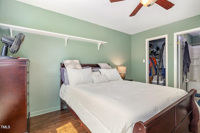 5700 Eagle Pass Cir, Fayetteville, NC 28304 - bedroom with wood finished floors, ceiling fan, and a walk in closet