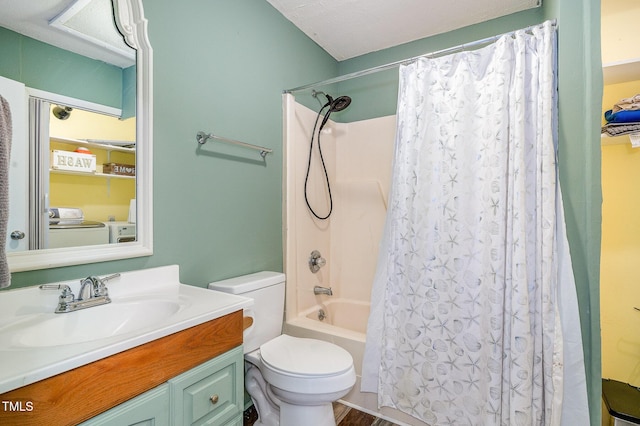 5700 Eagle Pass Cir, Fayetteville, NC 28304 - bathroom with washer and dryer, shower / tub combo with curtain, and vanity