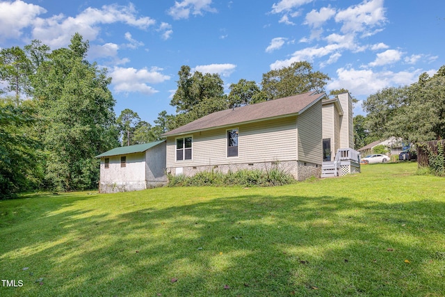 5700 Eagle Pass Cir, Fayetteville, NC 28304 - back of house with crawl space, a lawn, and a chimney