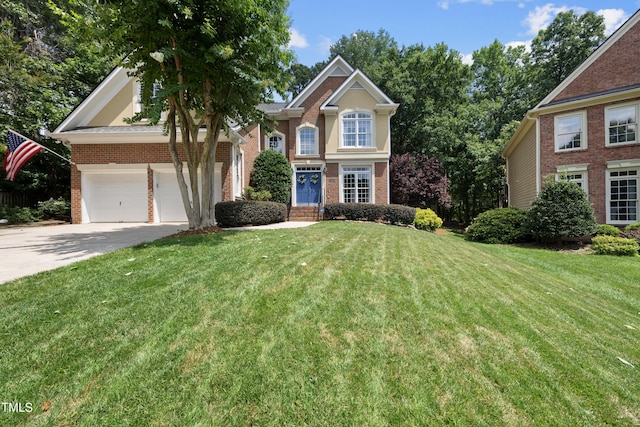 107 Ackworth Ct, Cary, NC 27519 - view of front of home with brick siding, a front yard, driveway, and an attached garage