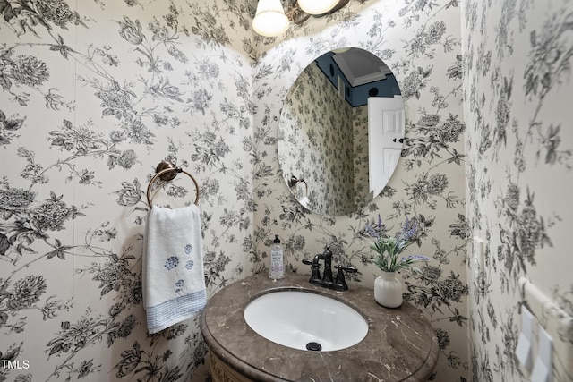 107 Ackworth Ct, Cary, NC 27519 - bathroom with wallpapered walls and vanity