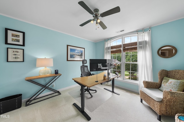 107 Ackworth Ct, Cary, NC 27519 - carpeted office space featuring ornamental molding and ceiling fan
