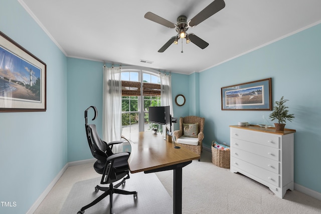 107 Ackworth Ct, Cary, NC 27519 - carpeted office space featuring crown molding and ceiling fan