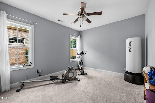 124 Moss Creek Pl, Fuquay Varina, NC 27526 - exercise room featuring carpet floors and ceiling fan