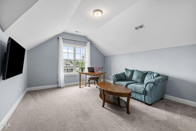 124 Moss Creek Pl, Fuquay Varina, NC 27526 - sitting room with carpet, vaulted ceiling, and a desk