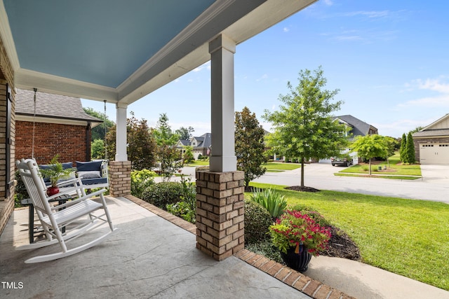 124 Moss Creek Pl, Fuquay Varina, NC 27526 - covered porch with a yard and a residential view