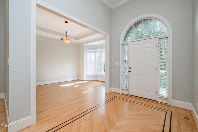 11 Kingswood Ln, Chapel Hill, NC 27517 - foyer featuring crown molding and wood finished floors