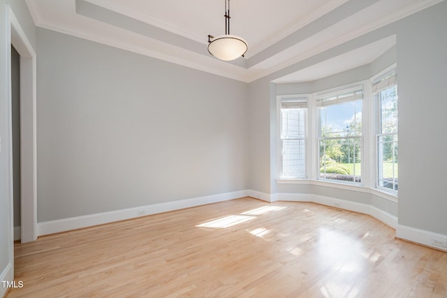 11 Kingswood Ln, Chapel Hill, NC 27517 - spare room featuring a tray ceiling, light wood-style floors, and crown molding