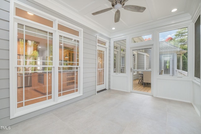 11 Kingswood Ln, Chapel Hill, NC 27517 - unfurnished sunroom featuring ceiling fan and coffered ceiling