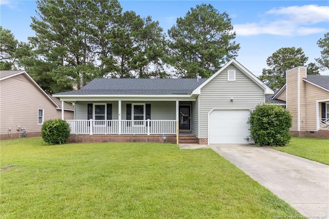 1591 Hazelcrest Dr, Fayetteville, NC 28304 - view of front of property featuring covered porch, driveway, a front yard, an attached garage, and roof with shingles