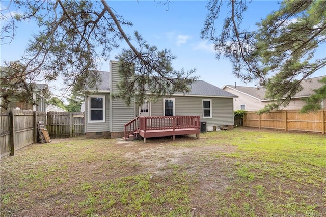 1591 Hazelcrest Dr, Fayetteville, NC 28304 - back of property with crawl space, a deck, and a fenced backyard