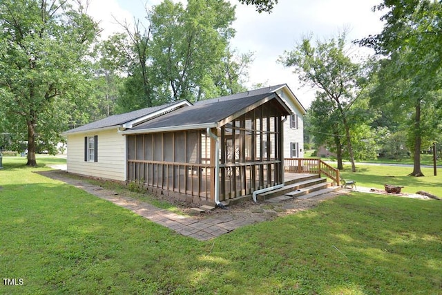 3300 Shaftsbury Drive St, Durham, NC 27704 - view of side of home with a deck and a lawn