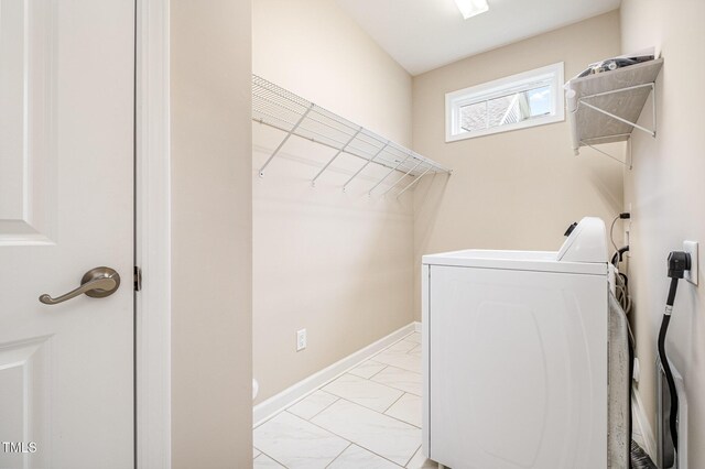 1164 Hudson Dr, Mebane, NC 27302 - washroom featuring washer / dryer and light marble finish floors