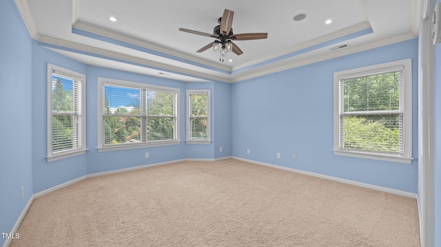 1019 Falkirk Dr, Burlington, NC 27215 - spare room with a tray ceiling, ornamental molding, healthy amount of natural light, carpet, and recessed lighting