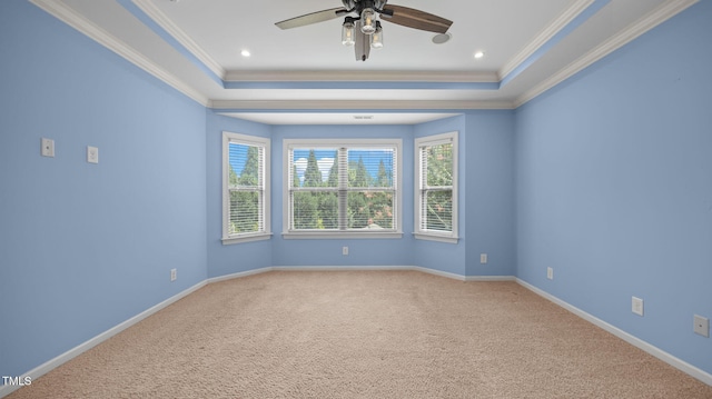 1019 Falkirk Dr, Burlington, NC 27215 - spare room with healthy amount of natural light, light colored carpet, a tray ceiling, crown molding, and recessed lighting