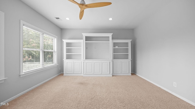 1019 Falkirk Dr, Burlington, NC 27215 - empty room featuring light carpet, a ceiling fan, and recessed lighting