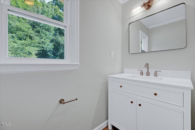 1109 Magnolia Dr, Durham, NC 27707 - bathroom with crown molding and vanity