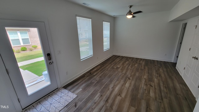 506 Village Branch Ln, Wake Forest, NC 27587 - interior space with ceiling fan and dark wood-style floors