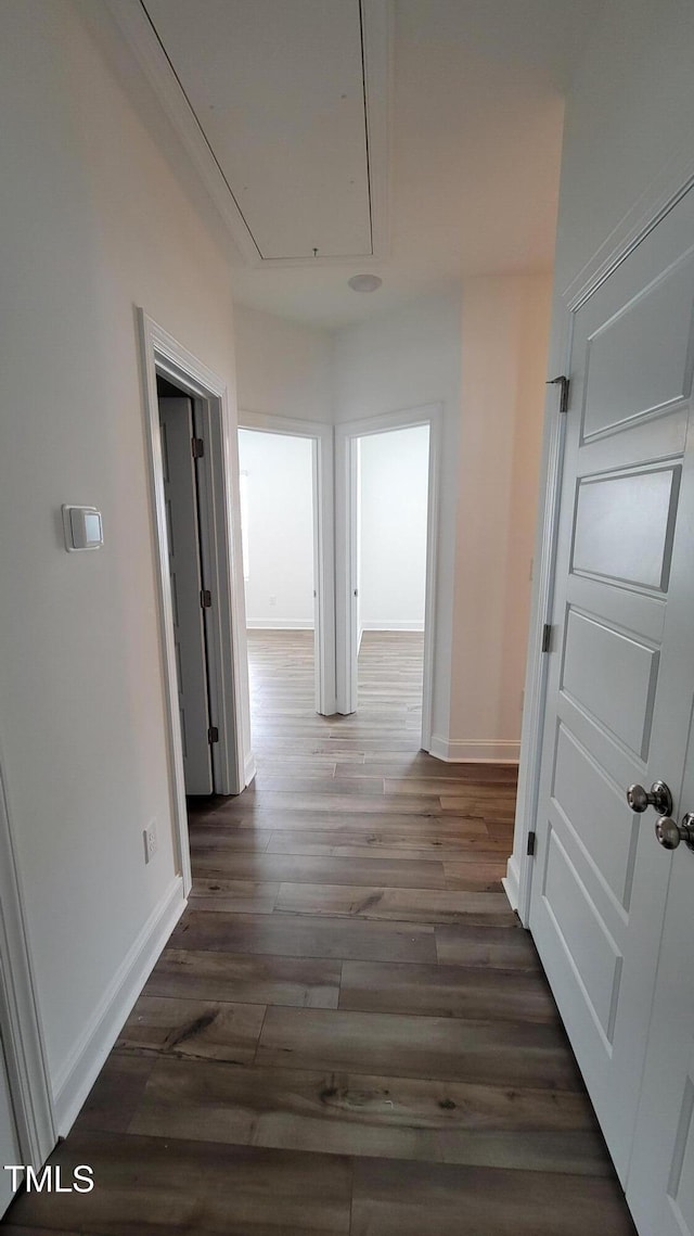 506 Village Branch Ln, Wake Forest, NC 27587 - hallway with attic access and wood finished floors
