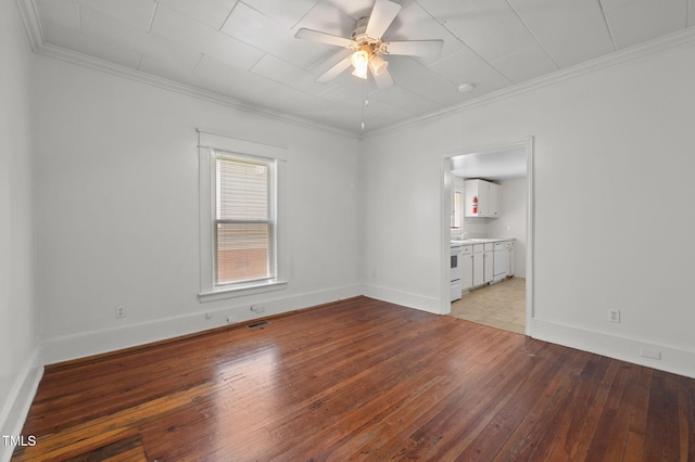 1309 Watts St, Durham, NC 27701 - empty room with light wood-style flooring, a ceiling fan, and ornamental molding