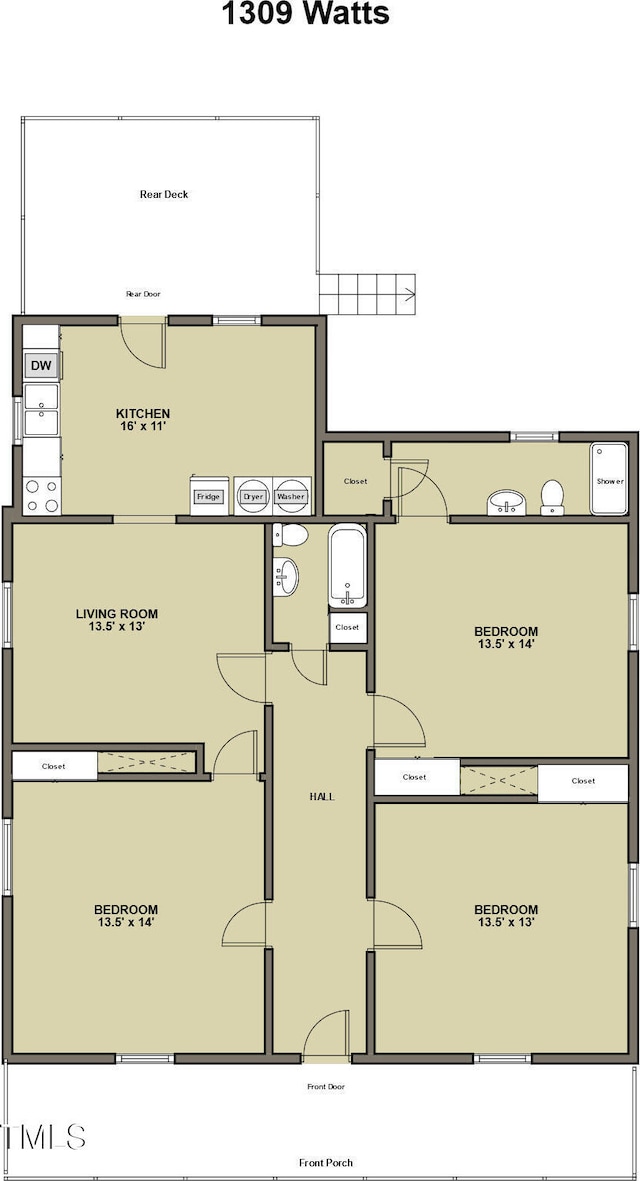 1309 Watts St, Durham, NC 27701 - view of home floor plan