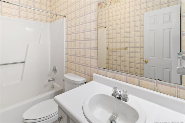 8017 Trout Creek Rd, Fayetteville, NC 28304 - full bathroom with tile walls, vanity, and tub / shower combination