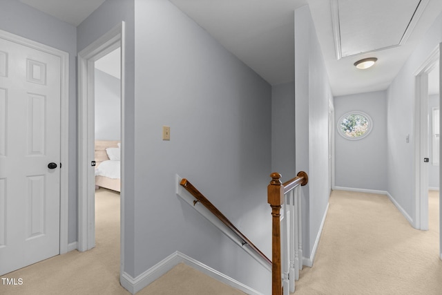 103 Wyseferry Ct, Morrisville, NC 27560 - hall featuring an upstairs landing, light carpet, and attic access