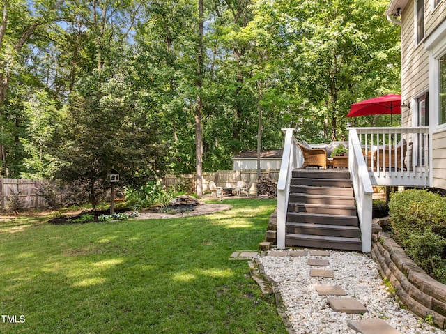 103 Wyseferry Ct, Morrisville, NC 27560 - view of yard featuring stairs and a wooden deck