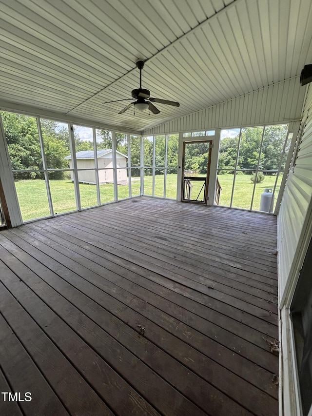 243 Victor Chandler Rd, Timberlake, NC 27583 - unfurnished sunroom with ceiling fan