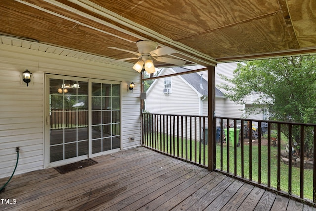 5528 Wilhagan Ct, Raleigh, NC 27616 - wooden deck with a ceiling fan and a yard