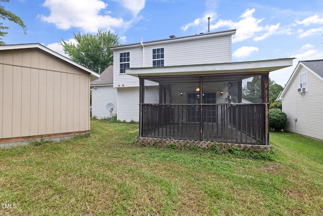 5528 Wilhagan Ct, Raleigh, NC 27616 - rear view of property with a sunroom, a yard, and cooling unit