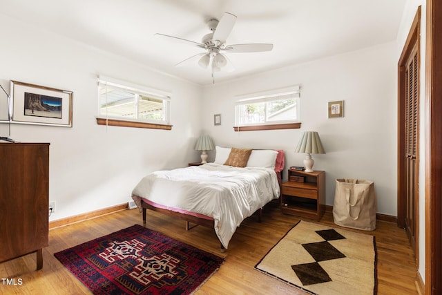 2603 Fairlawn Rd, Durham, NC 27705 - bedroom featuring wood finished floors, a closet, and a ceiling fan