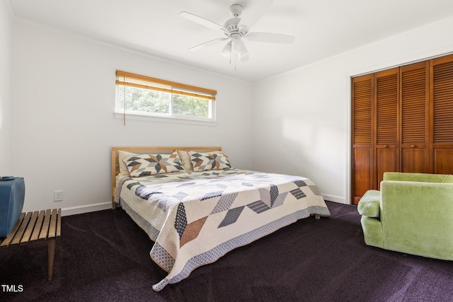 2603 Fairlawn Rd, Durham, NC 27705 - bedroom with carpet, a closet, and a ceiling fan