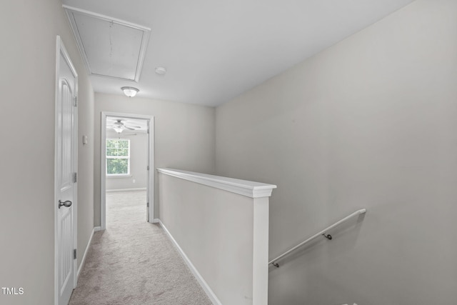 1014 Summerhouse Rd, Cary, NC 27519 - hall with attic access, an upstairs landing, and carpet flooring