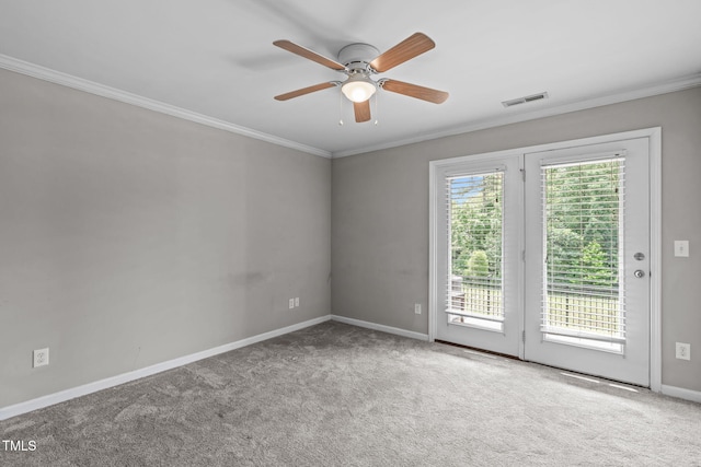 1014 Summerhouse Rd, Cary, NC 27519 - carpeted spare room featuring crown molding and ceiling fan